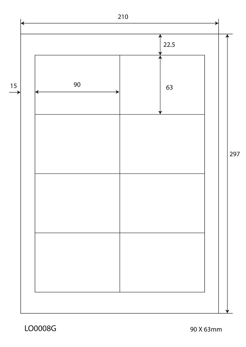 800 farbige Universaletiketten 90x63mm, auf 100 Din A4 Bogen, matt, selbstklebend LO-0008-G-70
