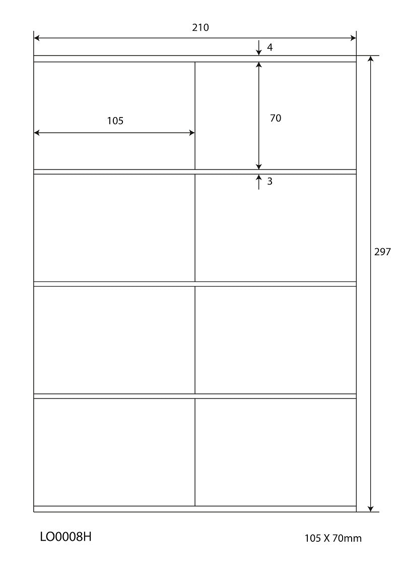 800 Universaletiketten 105x70mm, auf 100 Din A4 Bogen, matt, selbstklebend LO-0008-H-70