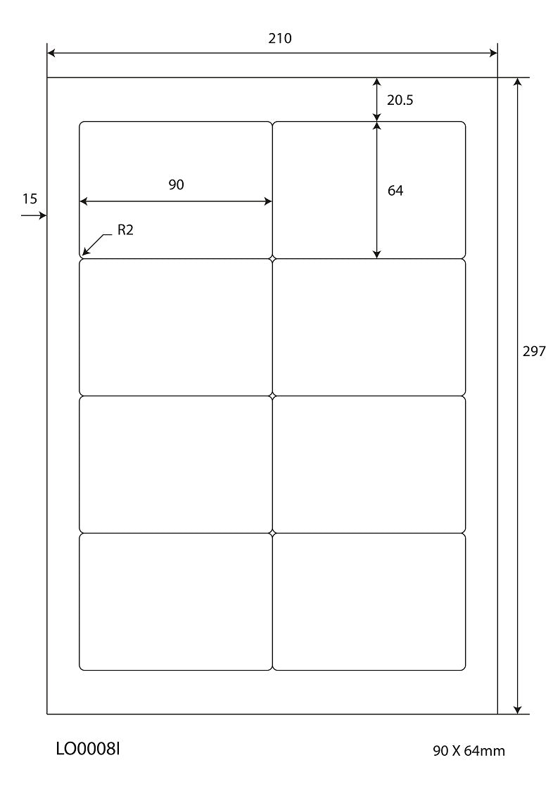 800 farbige Universaletiketten 90x64mm, auf 100 Din A4 Bogen, matt, selbstklebend LO-0008-I-70