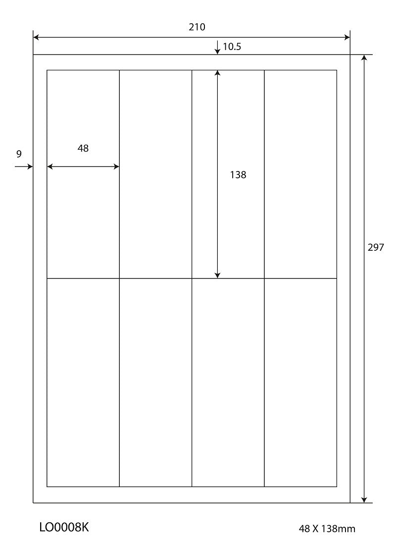 800 farbige Universaletiketten 48x138mm, auf 100 Din A4 Bogen, matt, selbstklebend LO-0008-K-70