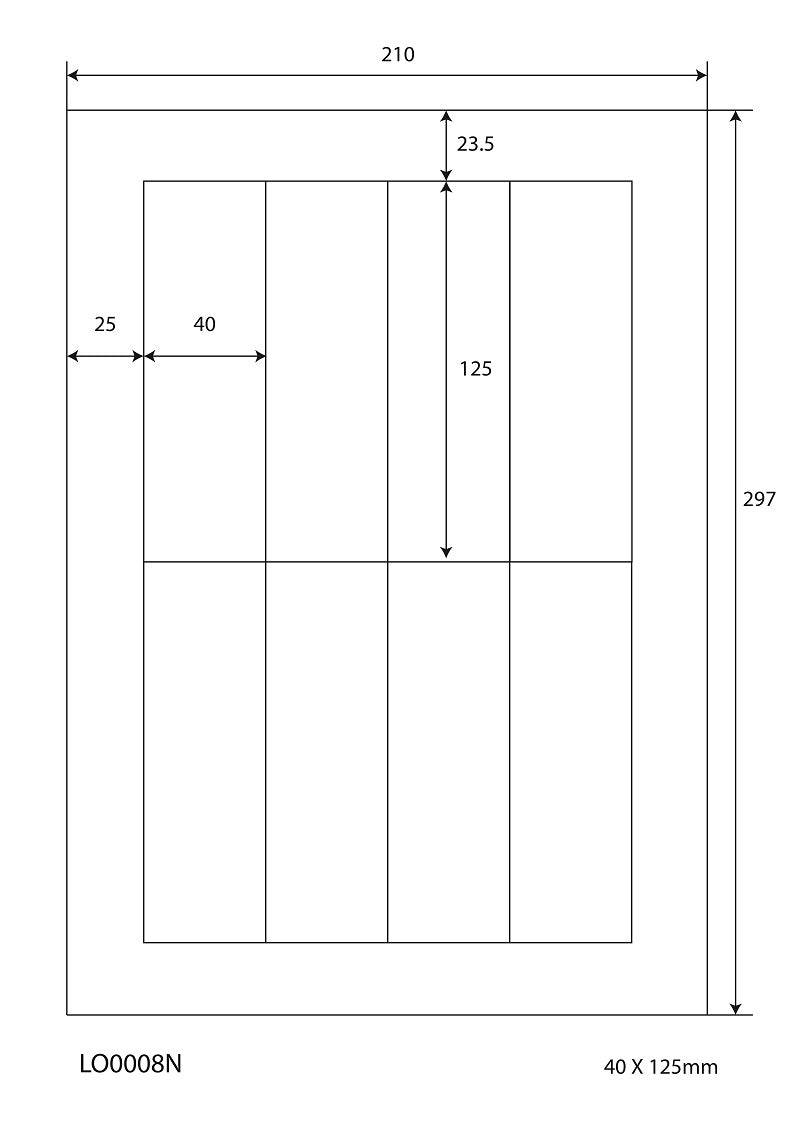 800 farbige Universaletiketten 40x125mm, auf 100 Din A4 Bogen, matt, selbstklebend LO-0008-N-70