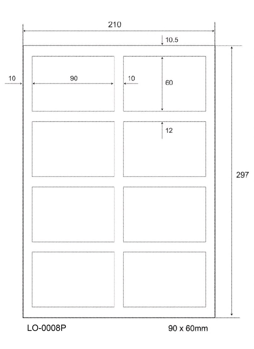 800 Universaletiketten 90x60mm, auf 100 Din A4 Bogen, glänzend, selbstklebend LO-0008-P-80