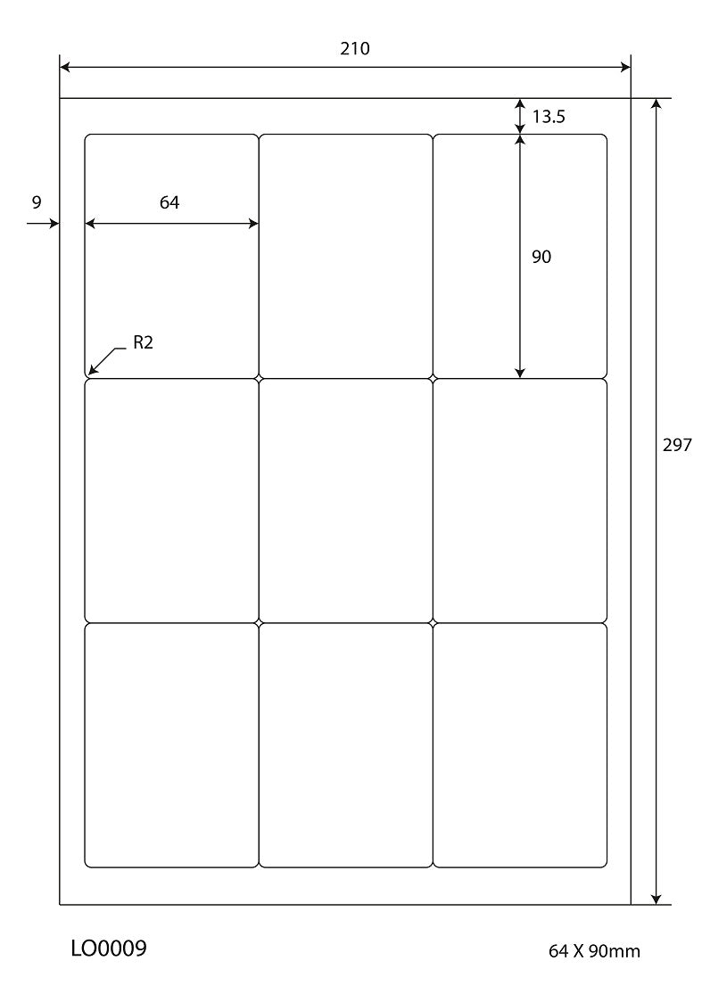 900 farbige Universaletiketten 64x90mm, auf 100 Din A4 Bogen, matt, selbstklebend LO-0009-70