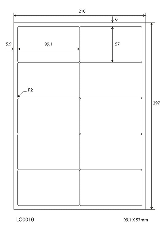 1000 farbige Universaletiketten 99,1x57mm, auf 100 Din A4 Bogen, matt, selbstklebend LO-0010-70