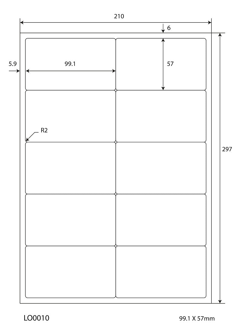 1000 Universaletiketten 99,1x57mm, auf 100 Din A4 Bogen, glänzend, selbstklebend LO-0010-80