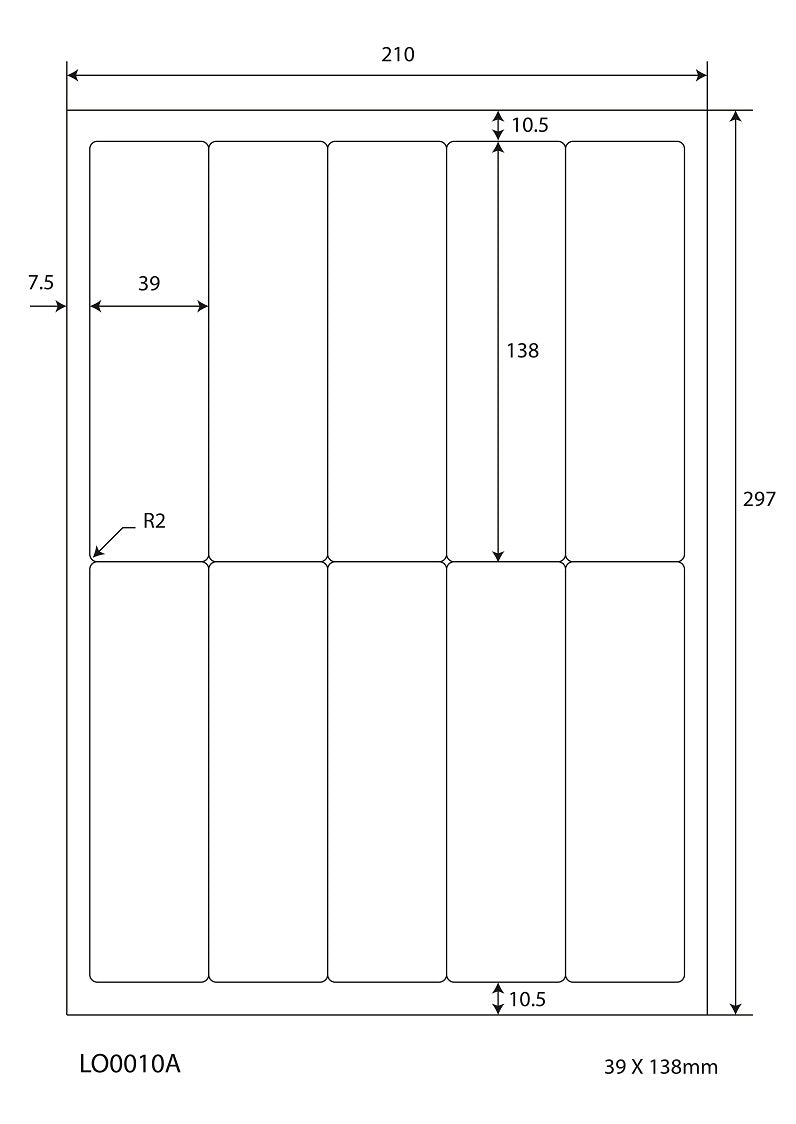 1000 farbige Universaletiketten 39x138mm, auf 100 Din A4 Bogen, matt, selbstklebend LO-0010-A-70