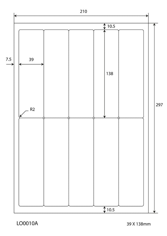 1000 farbige Universaletiketten 39x138mm, auf 100 Din A4 Bogen, matt, selbstklebend LO-0010-A-70