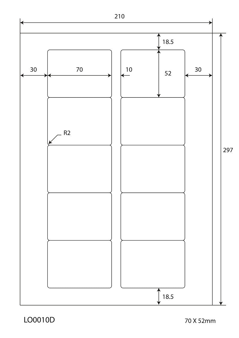 1000 farbige Universaletiketten 70x52mm, auf 100 Din A4 Bogen, matt, selbstklebend LO-0010-D-70