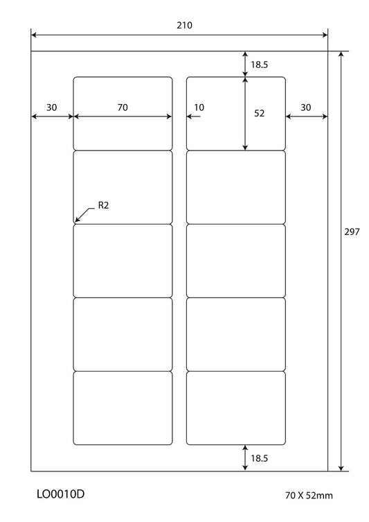 1000 farbige Universaletiketten 70x52mm, auf 100 Din A4 Bogen, matt, selbstklebend LO-0010-D-70