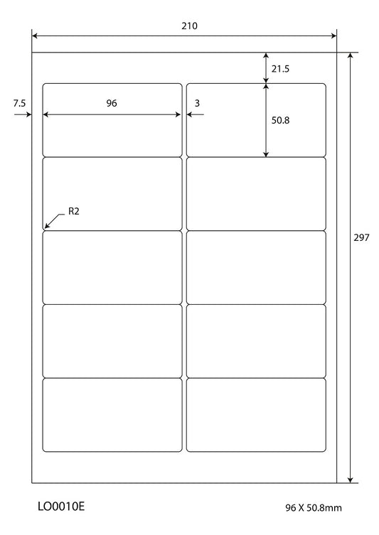 1000 farbige Universaletiketten 96x50,8mm, auf 100 Din A4 Bogen, matt, selbstklebend LO-0010-E-70
