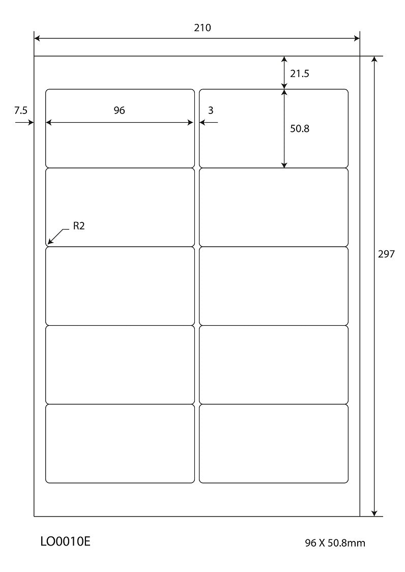 1000 Universaletiketten 96x50,8mm, auf 100 Din A4 Bogen, glänzend, selbstklebend LO-0010-E-80