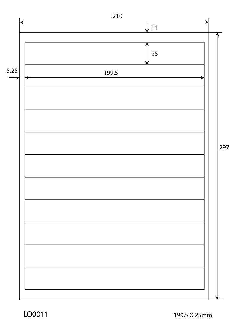 1100 farbige Universaletiketten 199,5x25mm, auf 100 Din A4 Bogen, matt, selbstklebend LO-0011-70