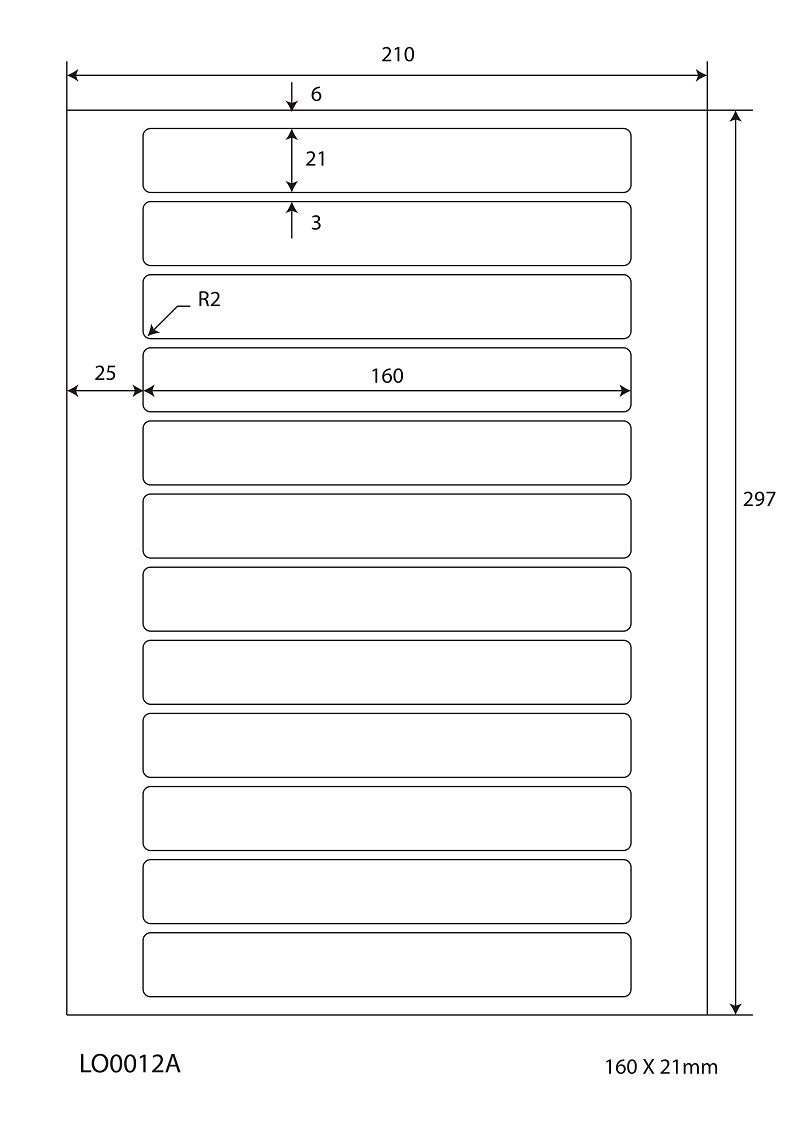 1200 Universaletiketten 160x21mm, auf 100 Din A4 Bogen, glänzend, selbstklebend LO-0012-A-80