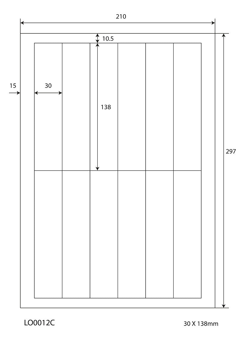 1200 Universaletiketten 30x138mm, auf 100 Din A4 Bogen, matt, selbstklebend LO-0012-C-70