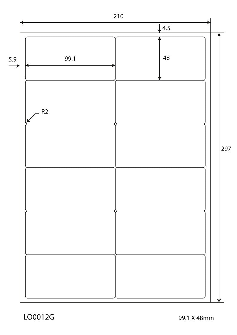 1200 farbige Universaletiketten 99,1x48mm, auf 100 Din A4 Bogen, matt, selbstklebend