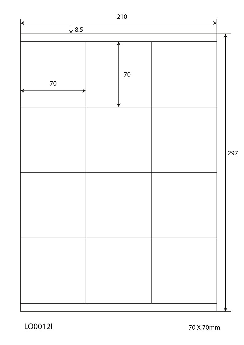 1200 farbige Universaletiketten 70x70mm, auf 100 Din A4 Bogen, matt, selbstklebend