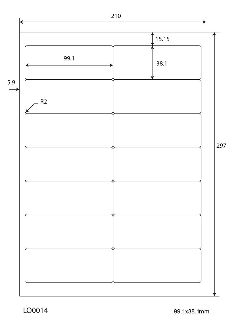 1400 farbige Universaletiketten 99,1x38,1mm, auf 100 Din A4 Bogen, matt, selbstklebend LO-0014-70