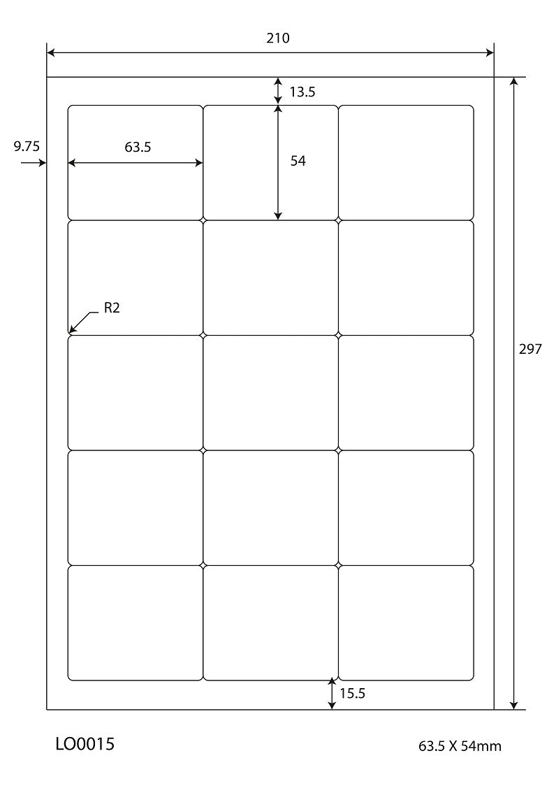 1500 Universaletiketten 63,5x54mm, auf 100 Din A4 Bogen, matt, selbstklebend LO-0015-70