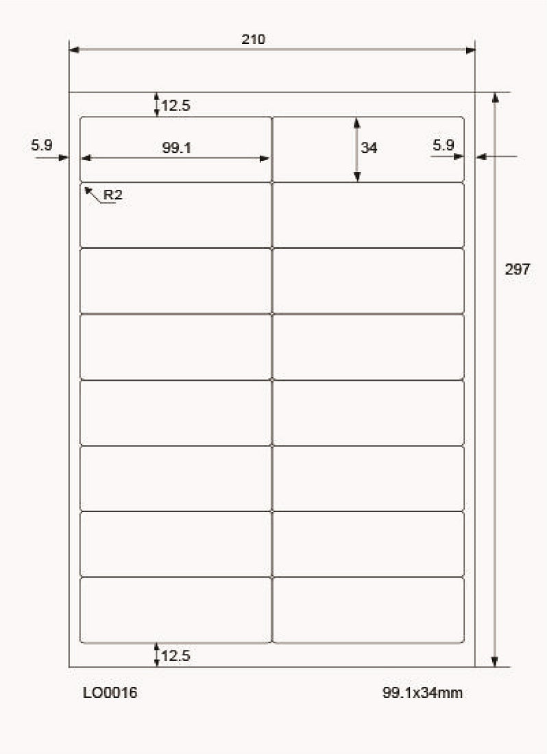 1600 farbige Universaletiketten 99,1x34mm, auf 100 Din A4 Bogen, matt, selbstklebend LO-0016-70