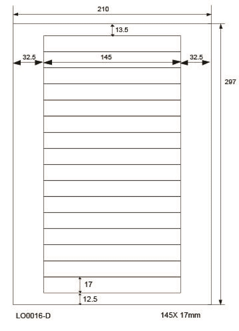 1600 Universaletiketten 145x17mm, auf 100 Din A4 Bogen, matt, selbstklebend