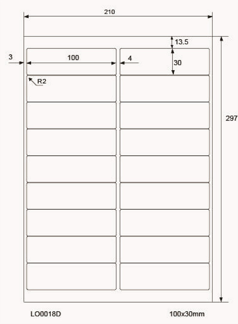 1800 farbige Universaletiketten 100x30mm, auf 100 Din A4 Bogen, matt, selbstklebend LO-0018-D-70
