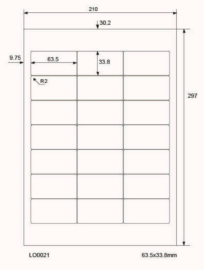 2100 farbige Universaletiketten 63,5x33,8mm, auf 100 Din A4 Bogen, matt, selbstklebend LO-0021-70