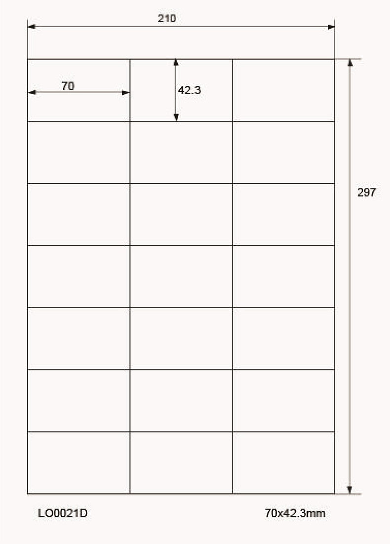 2100 farbige Universaletiketten 70x42,3mm, auf 100 Din A4 Bogen, matt, selbstklebend LO-0021-D-70