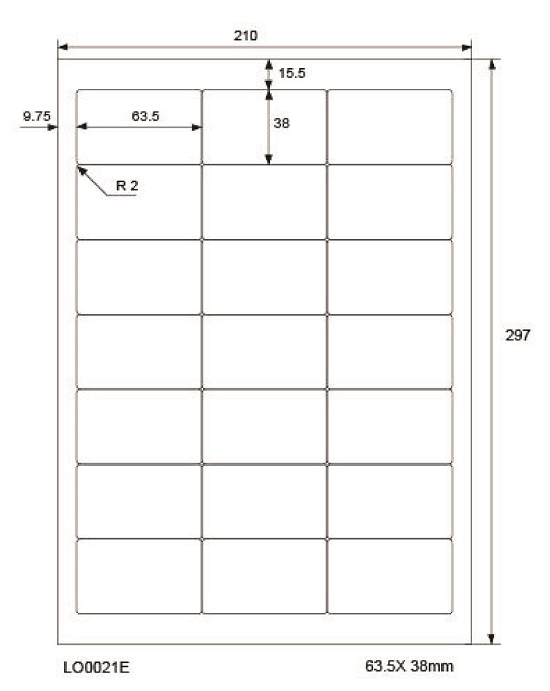 2100 farbige Universaletiketten 63,5x38mm, auf 100 Din A4 Bogen, matt, selbstklebend LO-0021-E-70