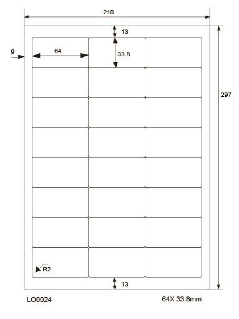 2400 Universaletiketten 64x33,8mm, auf 100 Din A4 Bogen, glänzend, selbstklebend LO-0024-80