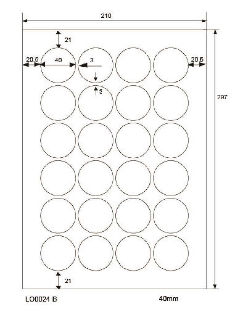 2400 Universaletiketten 40mm rund, auf 100 Din A4 Bogen, matt, selbstklebend LO-0024-B-70