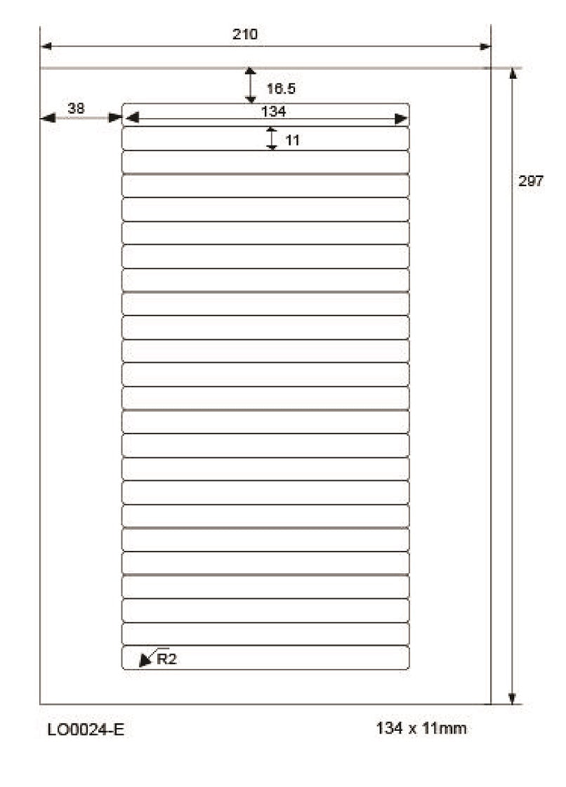 2400 Universaletiketten 134x11mm, auf 100 Din A4 Bogen, matt, selbstklebend LO-0024-E-70