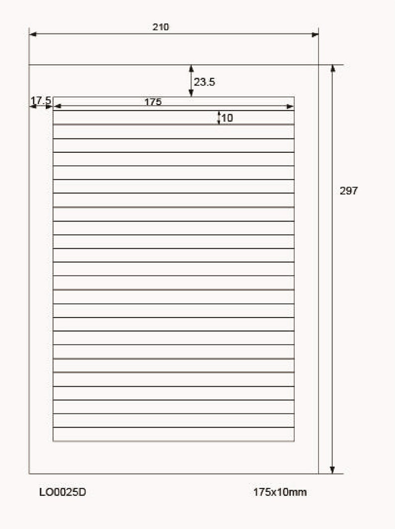 2500 Universaletiketten 175x10mm, auf 100 Din A4 Bogen, matt, selbstklebend LO-0025-D-70