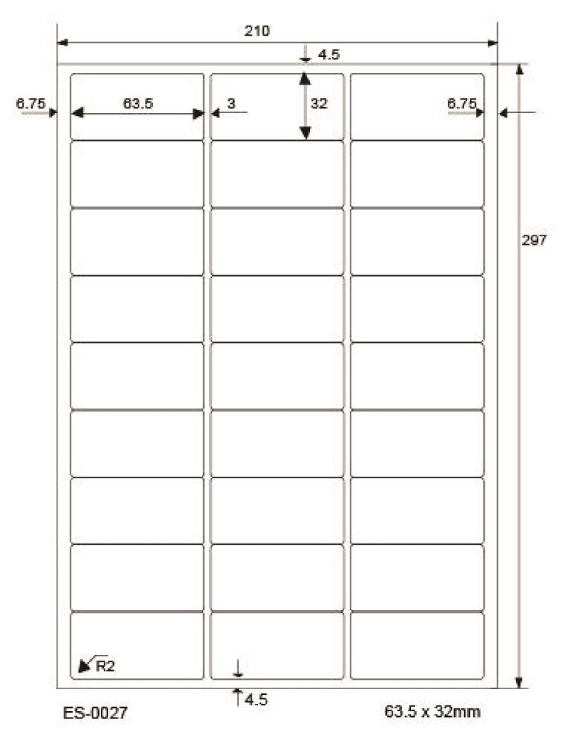 2700 Universaletiketten 63,5x32mm, auf 100 Din A4 Bogen, matt, selbstklebend LO-0027-70