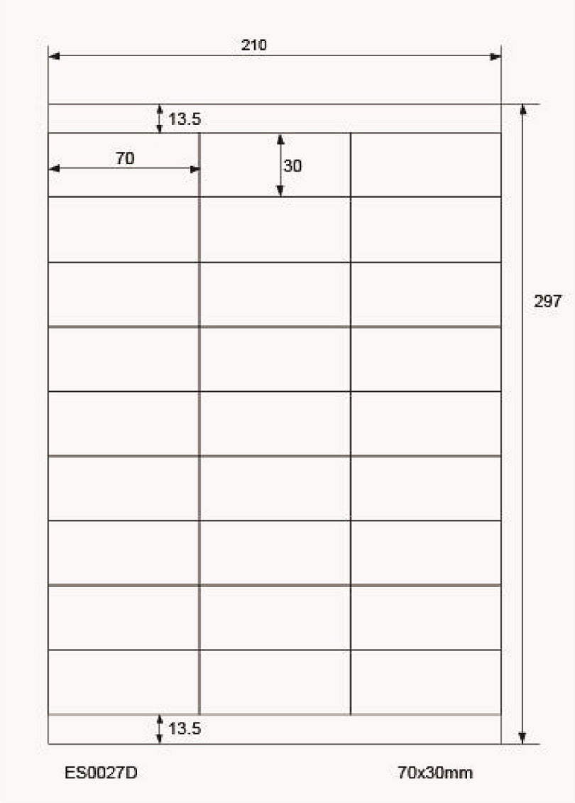 2700 Universaletiketten 70x30mm, auf 100 Din A4 Bogen, matt, selbstklebend LO-0027-D-70