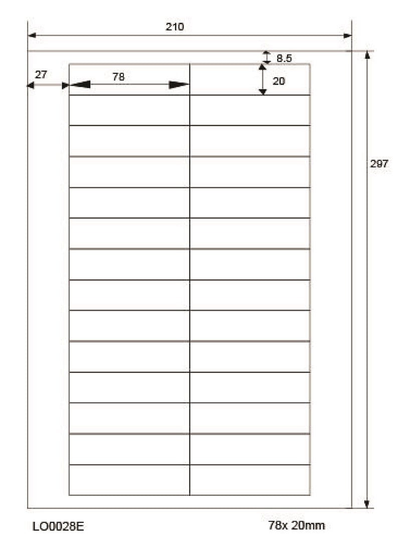 2800 Universaletiketten 78x20mm, auf 100 Din A4 Bogen, glänzend, selbstklebend LO-0028-E-80