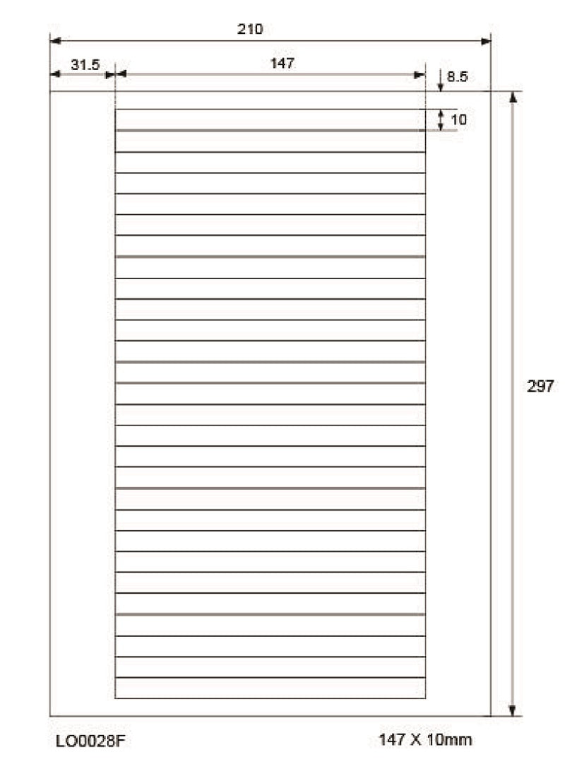 2800 farbige Universaletiketten 147x10mm, auf 100 Din A4 Bogen, matt, selbstklebend LO-0028-F-70