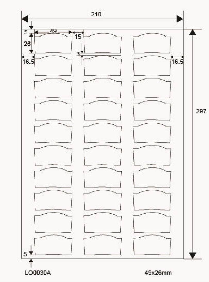 3000 Universaletiketten 49x26mm, auf 100 Din A4 Bogen, glänzend, selbstklebend LO-0030-A-80
