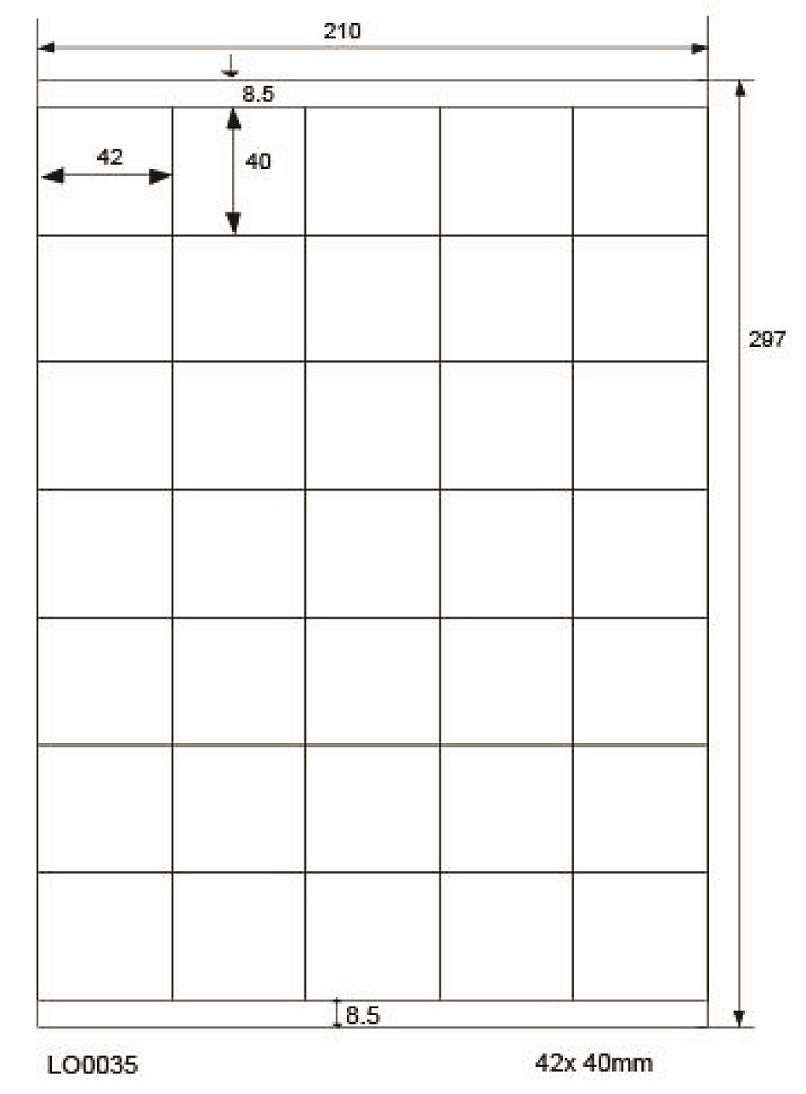 3500 farbige Universaletiketten 42x40mm, auf 100 Din A4 Bogen, matt, selbstklebend LO-0035-70