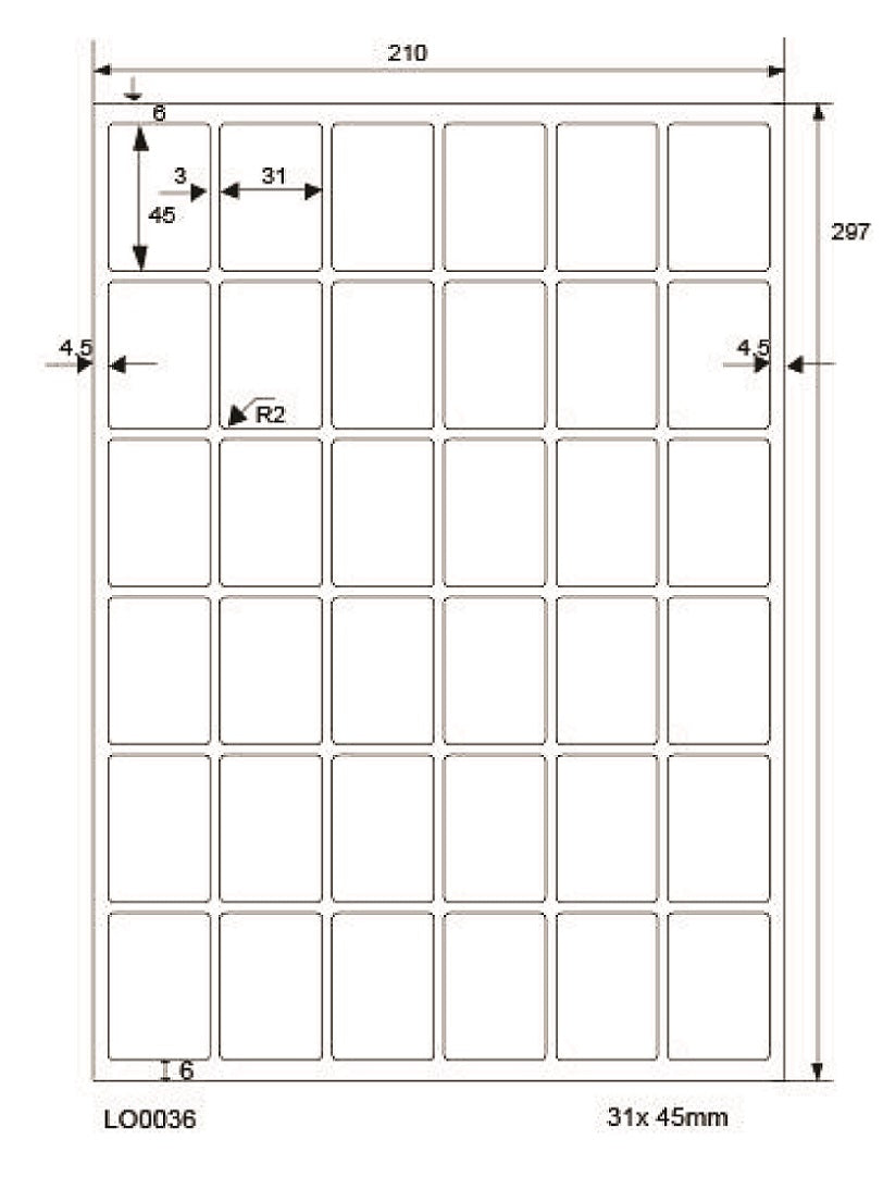 3600 farbige Universaletiketten 31x45mm, auf 100 Din A4 Bogen, matt, selbstklebend LO-0036-70