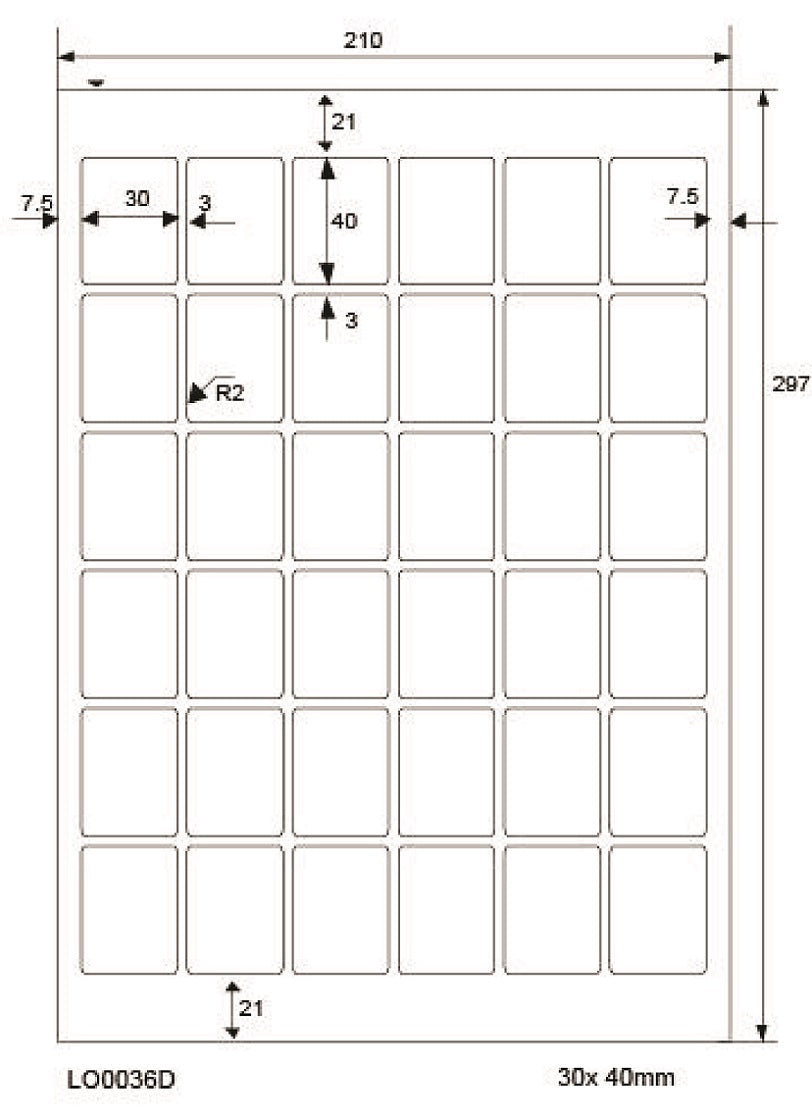 3600 farbige Universaletiketten 30x40mm, auf 100 Din A4 Bogen, matt, selbstklebend LO-0036-D-70