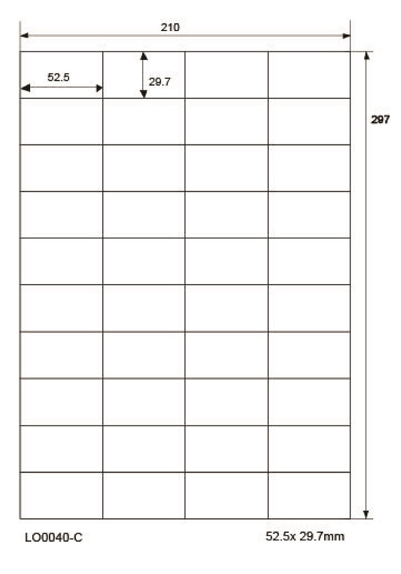 4000 Universaletiketten 52,5x29,7mm, auf 100 Din A4 Bogen, glänzend, selbstklebend LO-0040-C-80