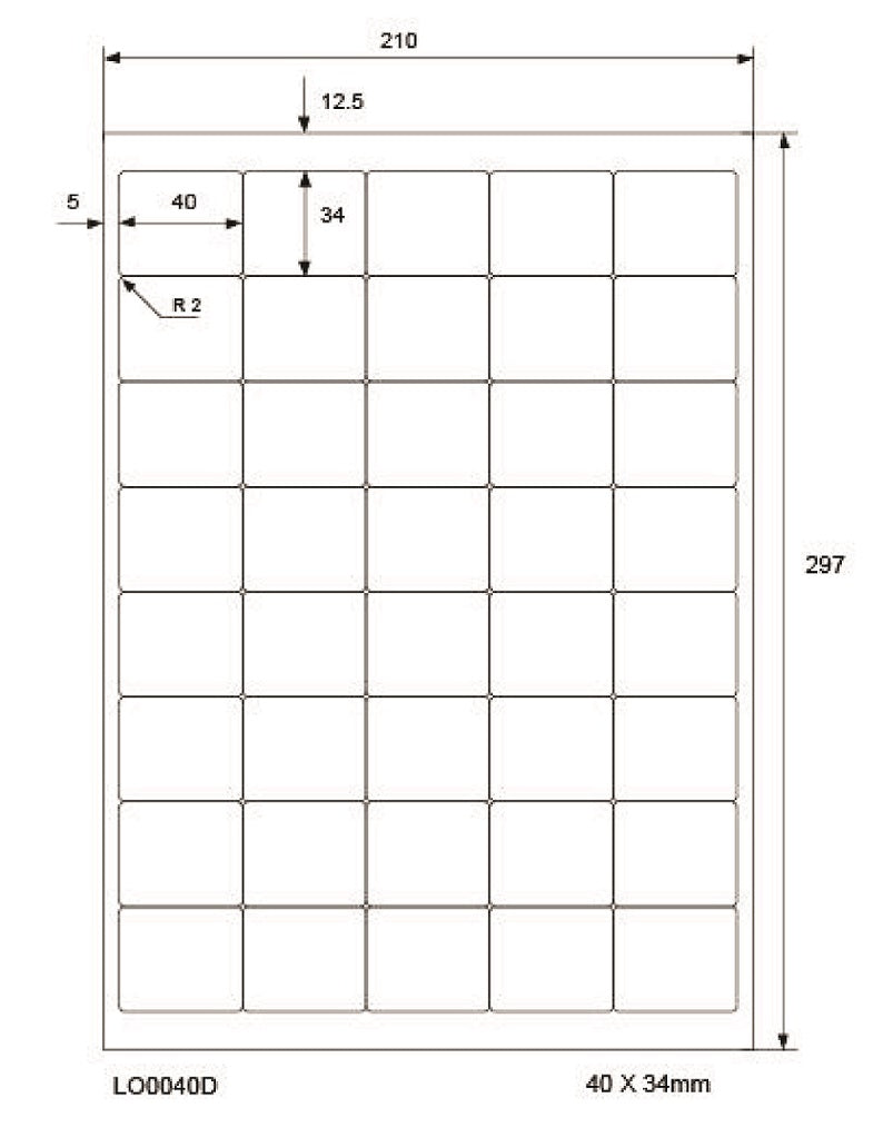 4000 Universaletiketten 40x34mm, auf 100 Din A4 Bogen, glänzend, selbstklebend LO-0040-D-80