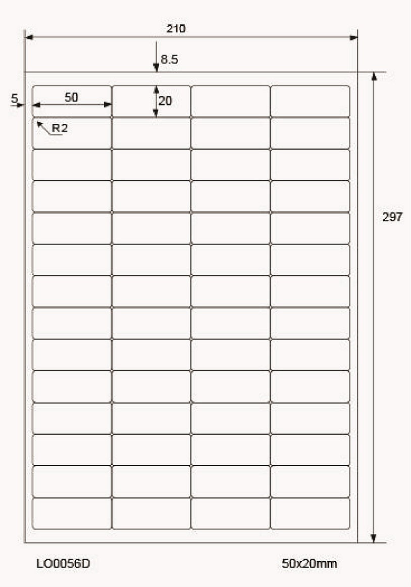 5600 farbige Universaletiketten 50x20mm, auf 100 Din A4 Bogen, matt, selbstklebend LO-0056-D-70