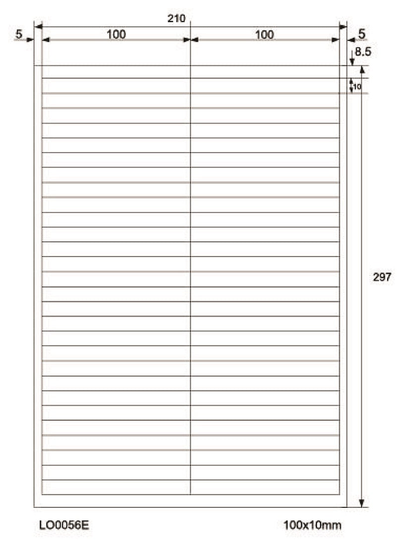 5600 Universaletiketten 100x10mm, auf 100 Din A4 Bogen, matt, selbstklebend LO-0056-E-70