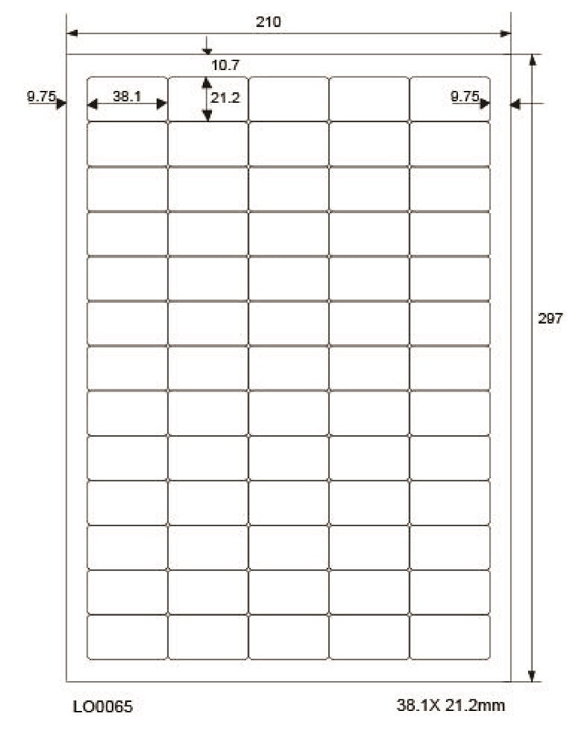 6500 farbige Universaletiketten 38,1x21,2mm, auf 100 Din A4 Bogen, matt, selbstklebend LO-0065-70