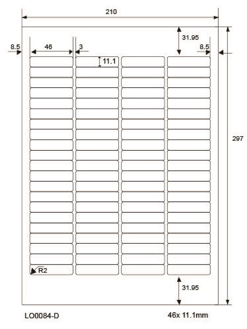8400 Universaletiketten 46x11,1mm, auf 100 Din A4 Bogen, matt, selbstklebend