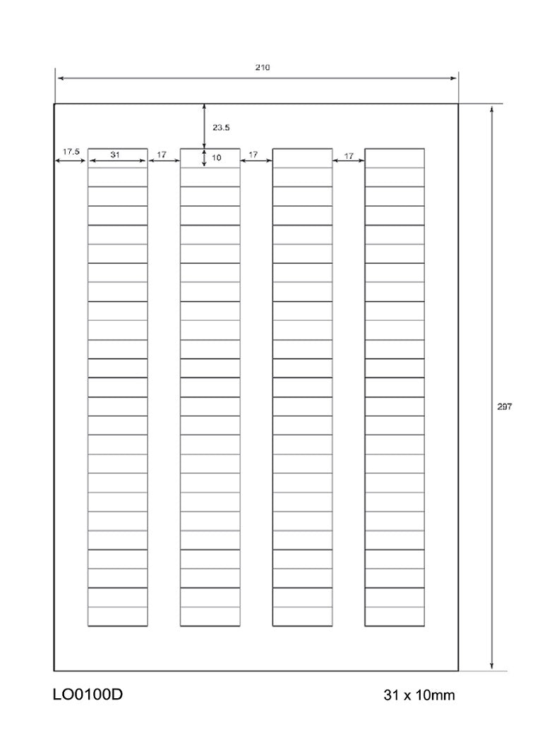 10000 Universaletiketten 31x10mm, auf 100 Din A4 Bogen, glänzend, selbstklebend LO-0100-D-80