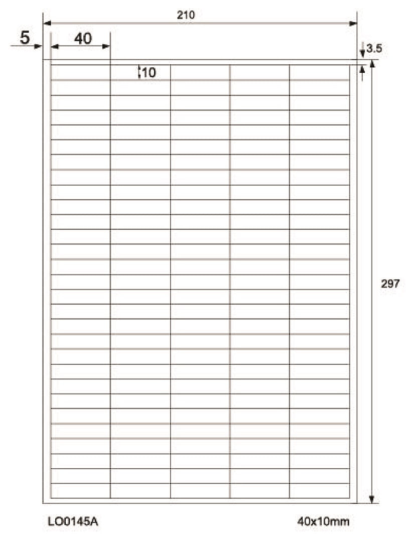 14500 Universaletiketten 40x10mm, auf 100 Din A4 Bogen, glänzend, selbstklebend LO-0145-A-80