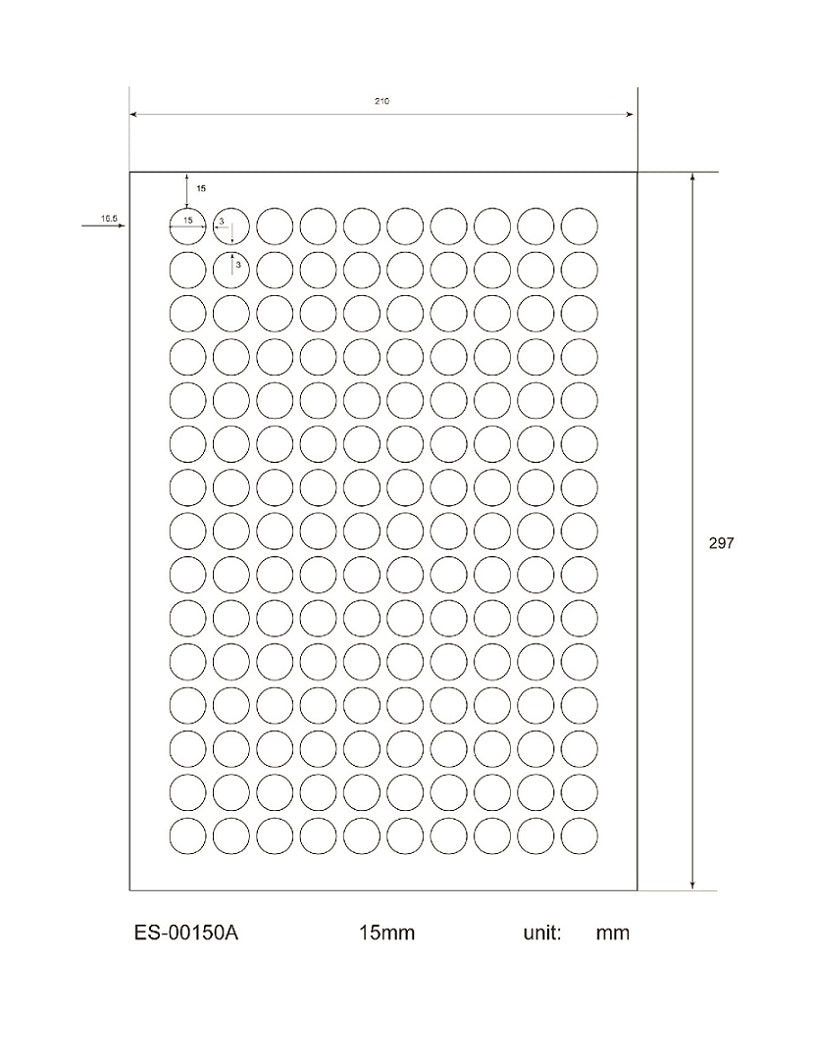 15000 Universaletiketten 15mm rund, auf 100 Din A4 Bogen, matt, selbstklebend LO-0150-A-70