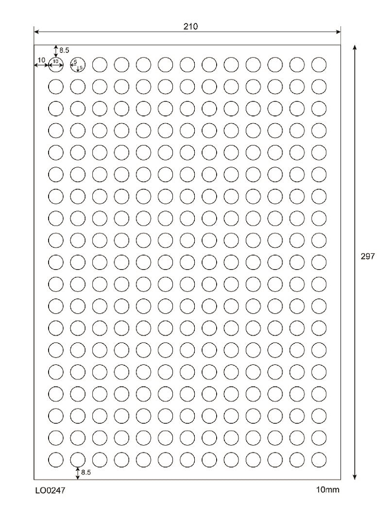 24700 farbige Universaletiketten 10mm rund, auf 100 Din A4 Bogen, matt, selbstklebend LO-0247-70